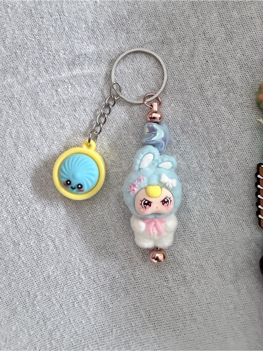 Cute Blue Bunny Plush Keychain with blue dumpling Kids Accessories